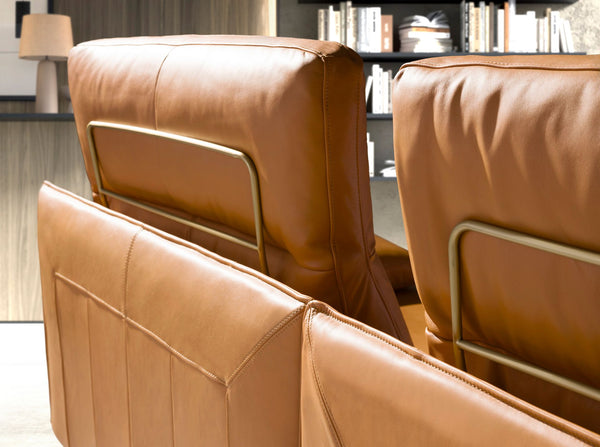 Left-hand chaise longue sofa in terracotta brown leather