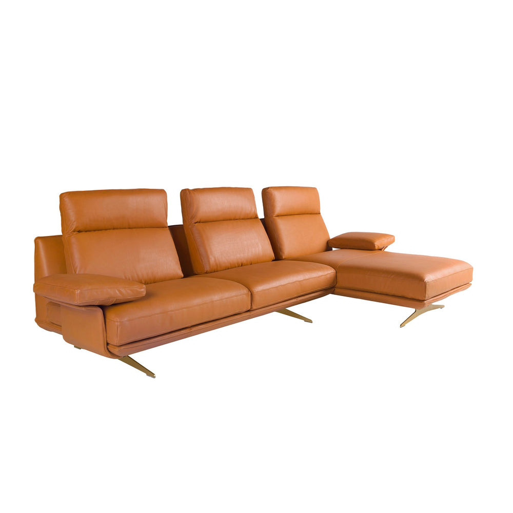Right-hand chaise longue sofa in brown terracotta leather