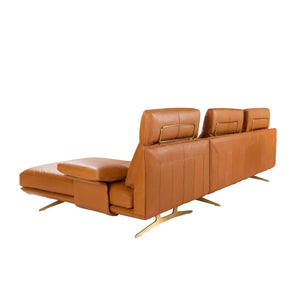 Right-hand chaise longue sofa in brown terracotta leather