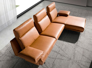 Right-hand chaise longue sofa in brown terracotta leather