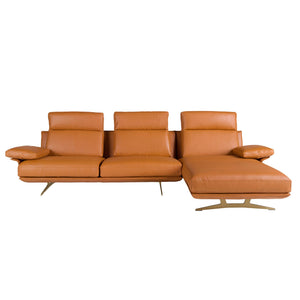 Right-hand chaise longue sofa in brown terracotta leather