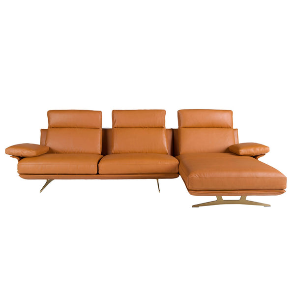 Right-hand chaise longue sofa in brown terracotta leather
