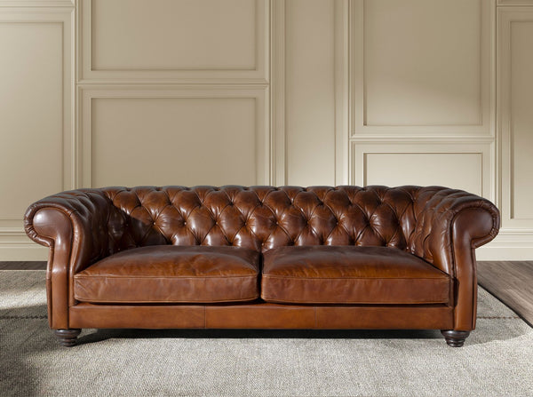 Chester 3-seater sofa in cognac brown leather