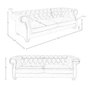 Chester 3-seater sofa in cognac brown leather