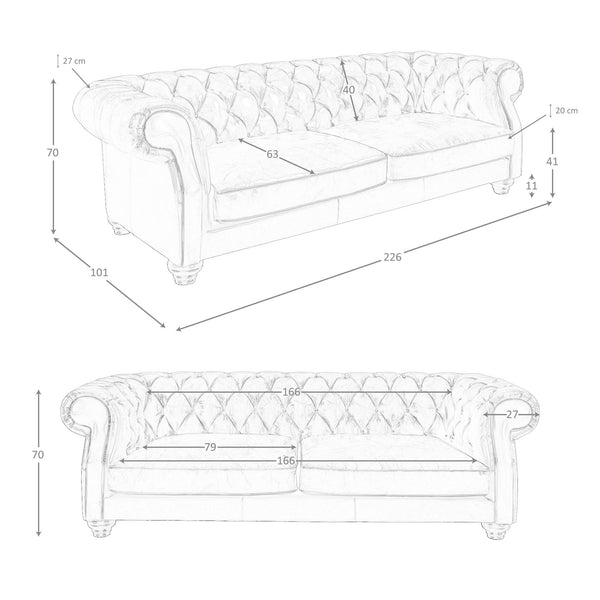 Chester 3-seater sofa in cognac brown leather