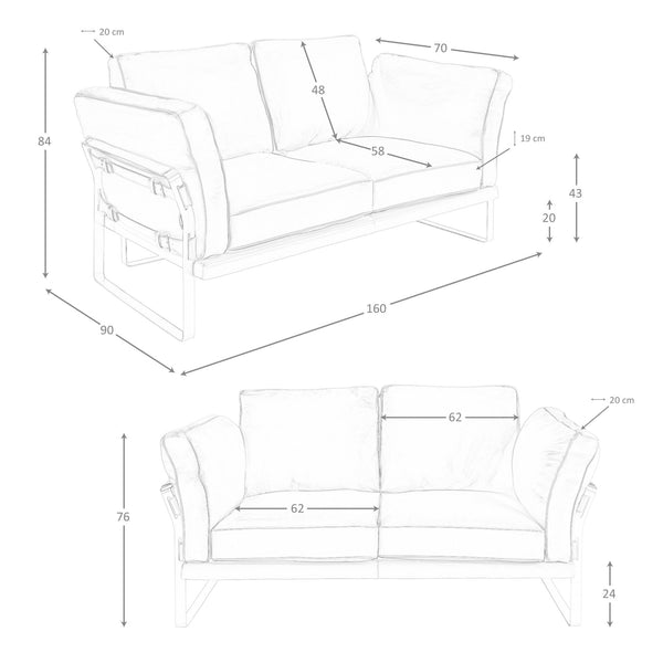 2-seater sofa in camel leather
