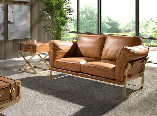 2-seater sofa in camel leather