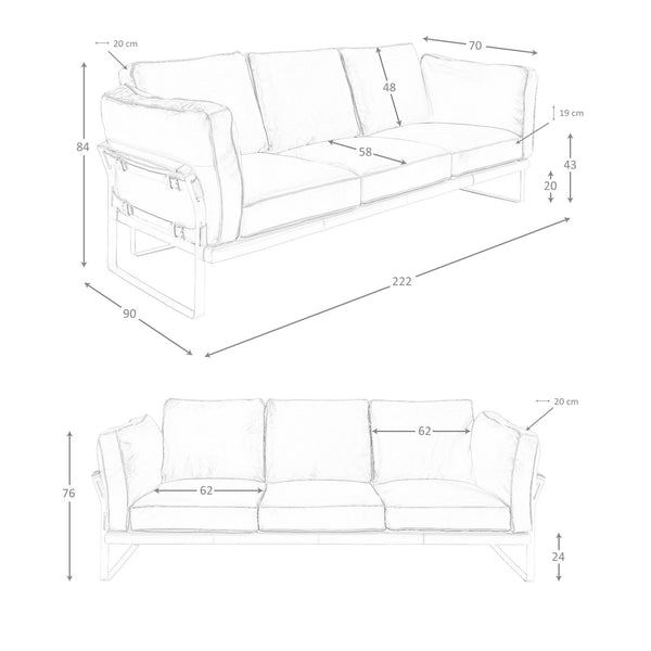 3-seater sofa in camel leather