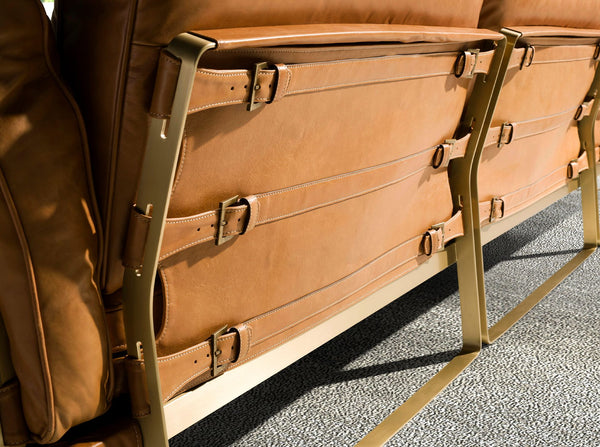 Left chaise longue sofa in camel leather