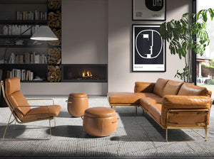 Left chaise longue sofa in camel leather