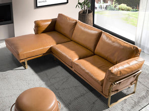 Left chaise longue sofa in camel leather