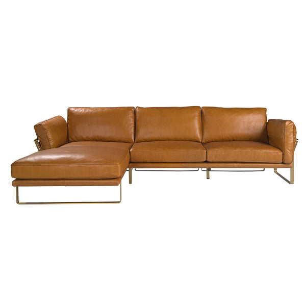 Left chaise longue sofa in camel leather