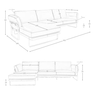 Left chaise longue sofa in camel leather
