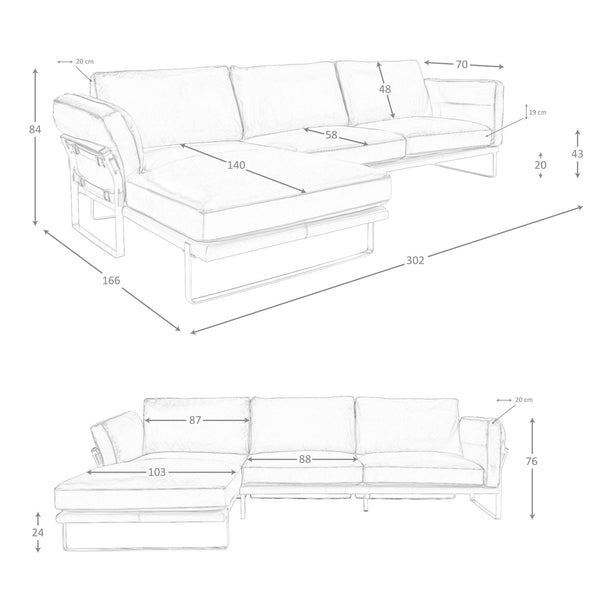 Left chaise longue sofa in camel leather