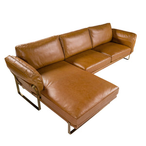 Left chaise longue sofa in camel leather