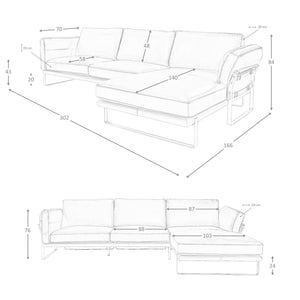 Right-hand chaise longue sofa in camel leather