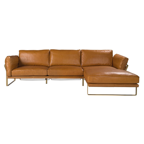 Right-hand chaise longue sofa in camel leather