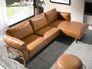 Right-hand chaise longue sofa in camel leather