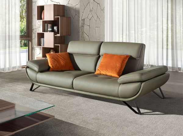 3-seater sofa in olive green leather