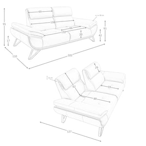 2-seater sofa in olive green leather