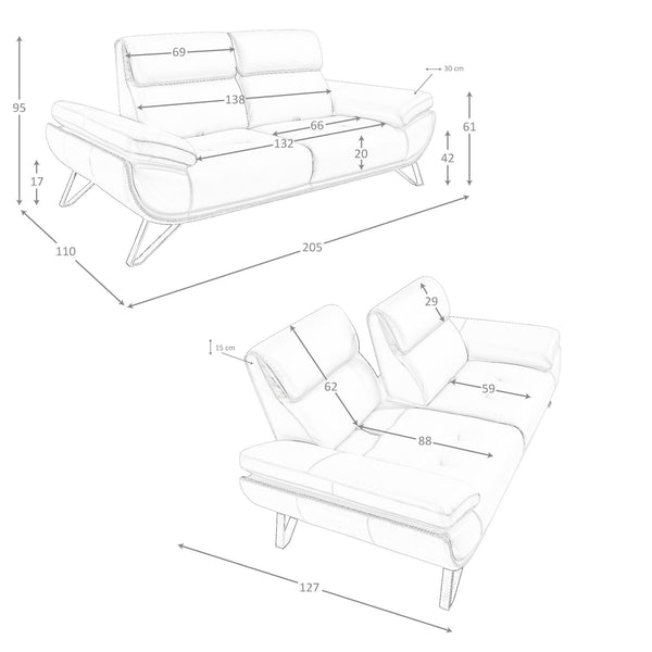 2-seater sofa in olive green leather