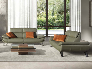 2-seater sofa in olive green leather