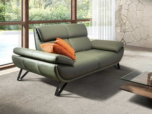 2-seater sofa in olive green leather