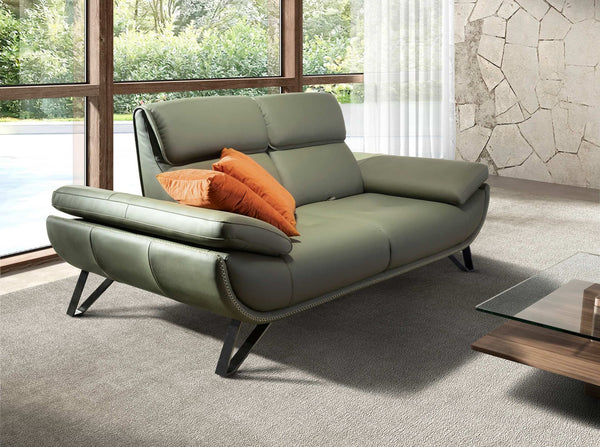 2-seater sofa in olive green leather