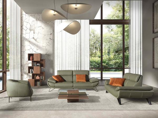 2-seater sofa in olive green leather