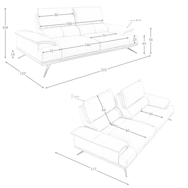 3-seater sofa in taupe gray leather