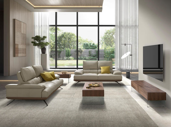 2-seater sofa in taupe gray leather