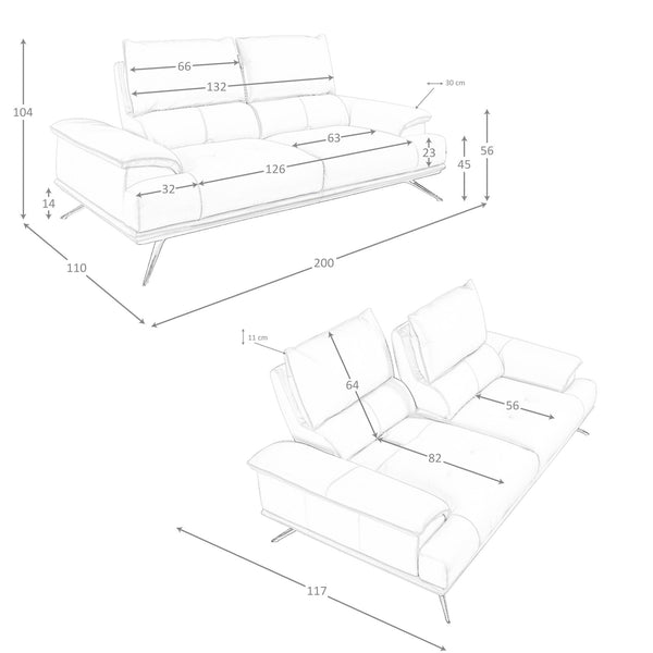 2-seater sofa in taupe gray leather
