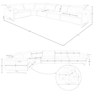 Modular relax corner sofa in brown leather