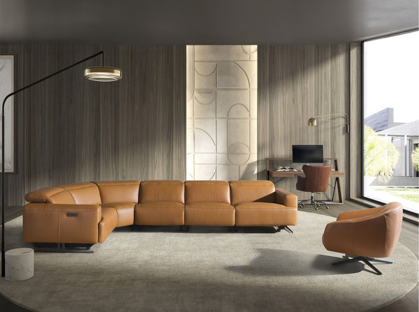 Modular relax corner sofa in brown leather