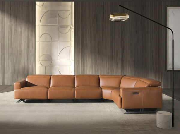 Modular relax corner sofa in brown leather