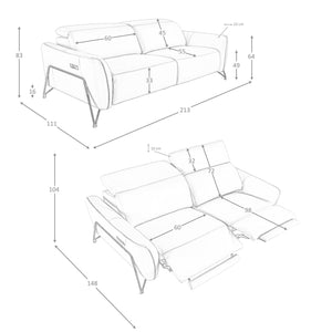 3-seater relaxation sofa in sand leather