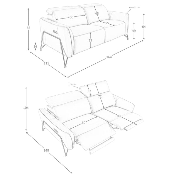 2-seater relaxation sofa in sand leather