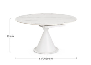 Extendable Round Dining Table 85–130 cm – White Modern Table