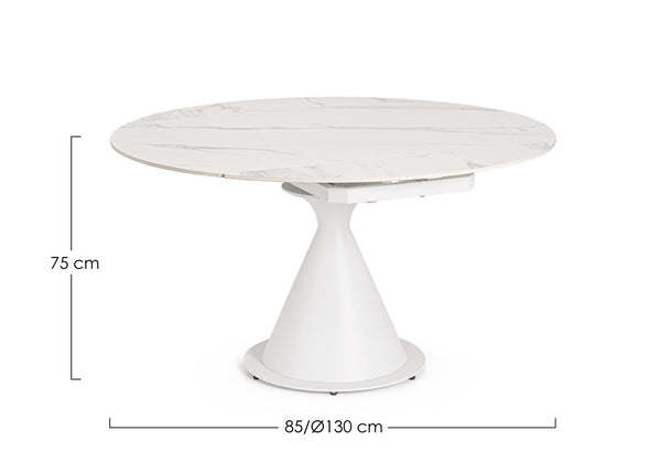 Extendable Round Dining Table 85–130 cm – White Modern Table
