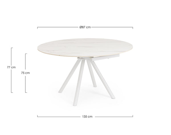 Extendable Round Dining Table 87–135 cm White Finish