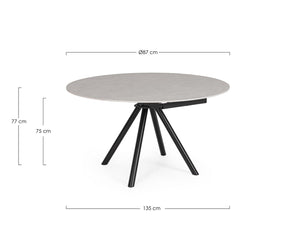 Extendable Round Dining Table 87–135 cm Black and Light Grey Finish