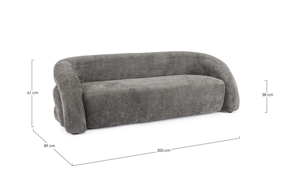 3-Seater Sofa Dark Grey Upholstered L200
