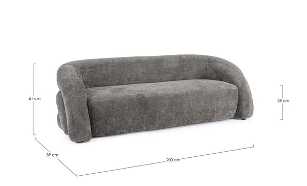 3-Seater Sofa Dark Grey Upholstered L200
