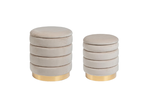 Set of 2 Storage Poufs – Beige Modern Seating with Hidden Storage