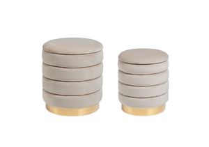 Set of 2 Storage Poufs – Beige Modern Seating with Hidden Storage
