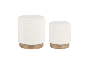 Set of 2 Storage Poufs – White Modern Seating with Hidden Storage