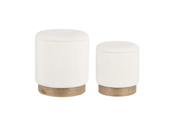 Set of 2 Storage Poufs – White Modern Seating with Hidden Storage