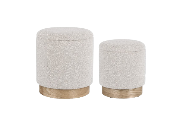 Set of 2 Storage Poufs – Light Grey Modern Seating with Hidden Storage