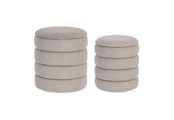Set of 2 Storage Poufs – Light Grey Bouclé Modern Seating