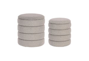 Set of 2 Storage Poufs – Light Grey Bouclé Modern Seating